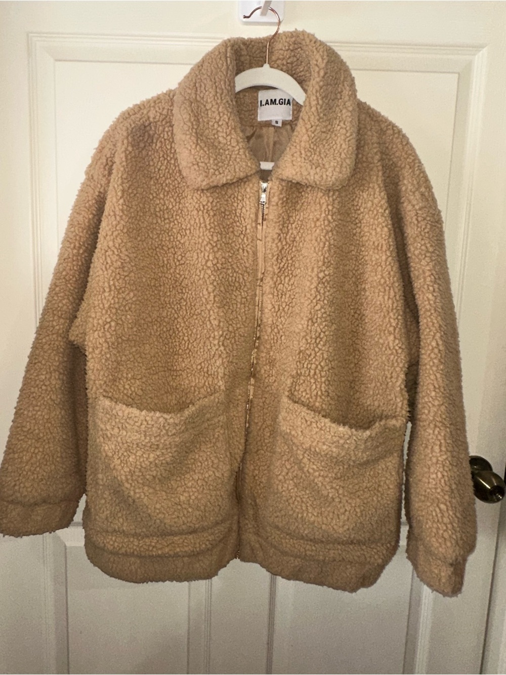 I Am Gia Teddy Sherpa Zip Jacket in Camel Beige S